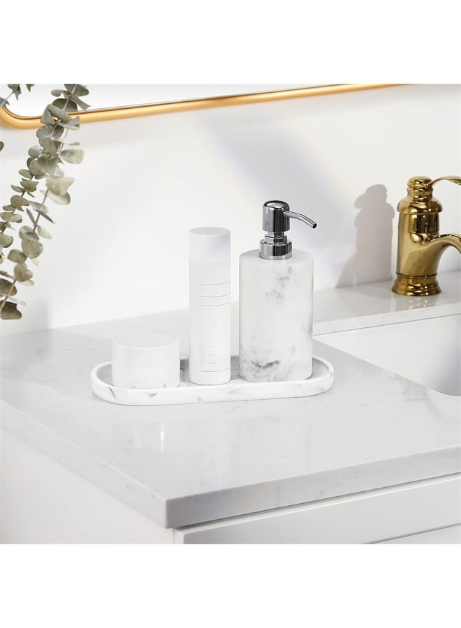 هومستر علبة الغرور الرخام الأبيض ، علبة التخزين البيضاوية السيليكون ، لمنظمة سطح الحمام ، الشموع ، الصابون ، المنشفة ، النبات - Image 5